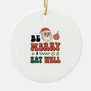 Christmas Be Merry Eat Well Santa Design Ceramic Tree Decoration