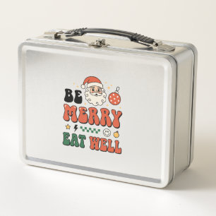 Christmas Be Merry Eat Well Santa Design Metal Lunch Box