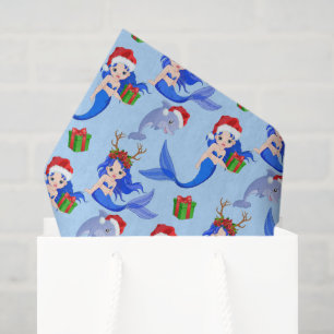 Christmas beach mermaids dolphins tissue paper