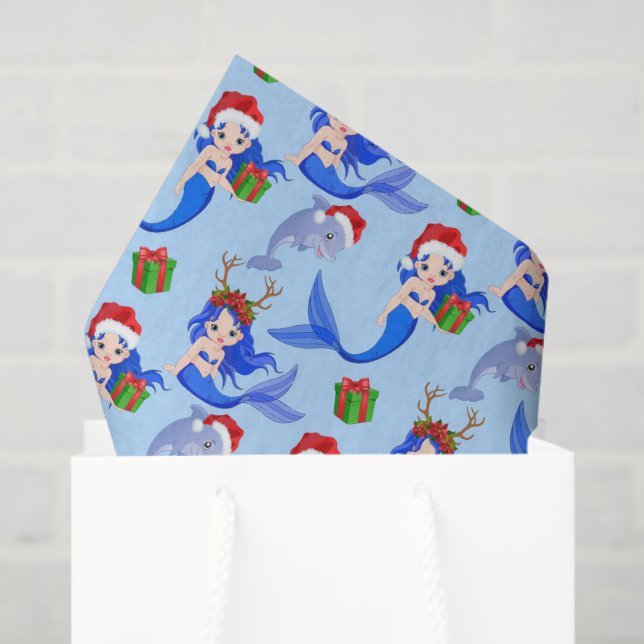 Christmas beach mermaids dolphins tissue paper (Gift Bag)