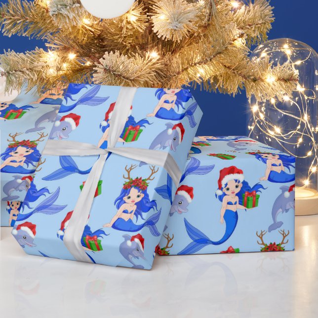 Christmas Beach mermaids dolphins Wrapping Paper (Holidays)