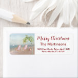 Christmas Beach Ocean Return Address<br><div class="desc">Just a charming little Christmas scene -- however, on the beach in Florida -- the palm tree and the flamingo decorated for the day -- personalise with your address, of course - with just a touch of glitter surrounding. Any design questions or requests email: charmdesignstudio@rcn.com and we will be happy...</div>