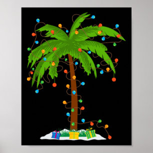 Christmas Beach Palm Tree With Xmas Lights Tropica Poster