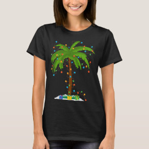 Christmas Beach Palm Tree With Xmas Lights Tropica T-Shirt