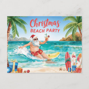 Christmas Beach Party – Tropical Santa Surfing Invitation Postcard