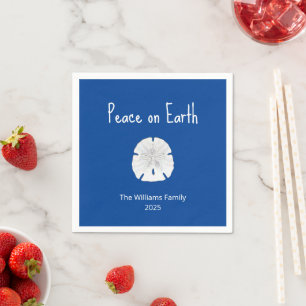 Christmas Beach Sand Dollar Peace on Earth Blue Napkin