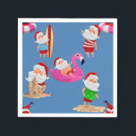 christmas beach santa claus vacation napkin<br><div class="desc">" christmas beach santa claus vacation" , "beach santa" , christmas, "santa claus", tropical, vacation, "california santa" , "florida santa", "hawaii santa", "christmas july"</div>