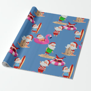 christmas beach santa claus vacation wrapping paper