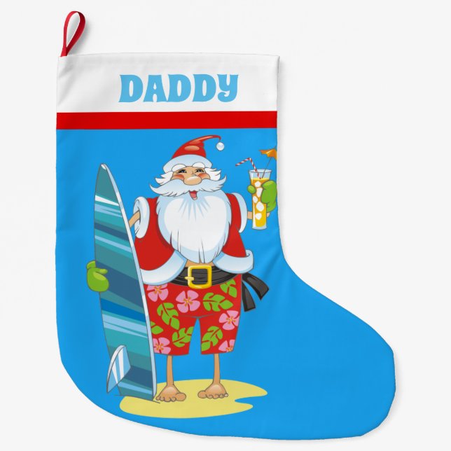 Christmas beach Santa Holiday add text stocking (Front)