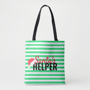 Christmas Beach Santa's Helper Green Monogram Tote