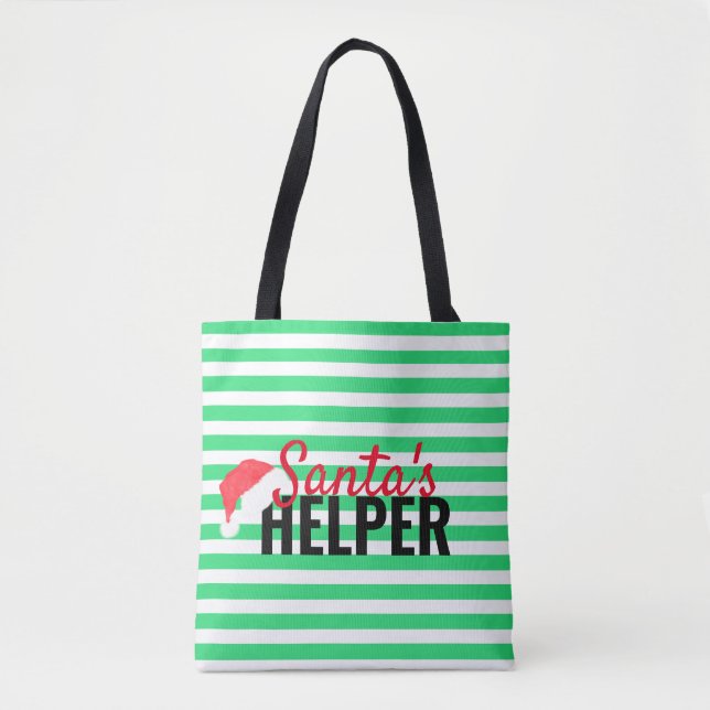 Christmas Beach Santa's Helper Green Monogram Tote (Front)