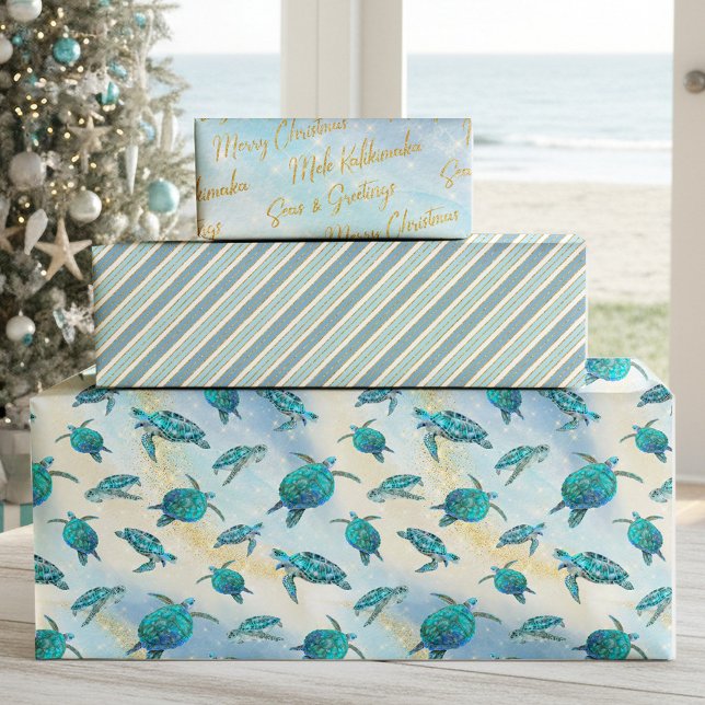 Christmas Beach Sea Turtle Glitter Sparkle Wrapping Paper Sheet (Creator Uploaded)