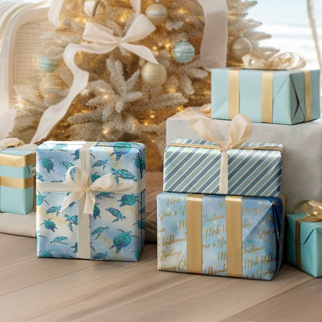 Christmas Beach Sea Turtle Glitter Sparkle Wrapping Paper Sheet (Creator Uploaded)