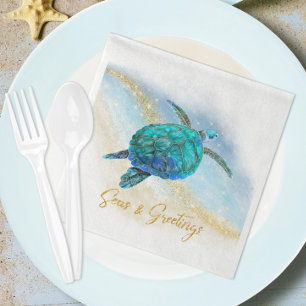 Christmas Beach Sea Turtle Seas and Greetings Napkin