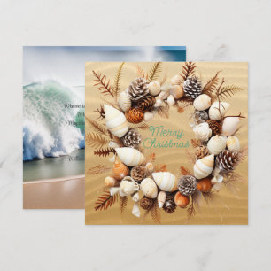 Christmas Beach Seashells Pine Cones Seaweed Holiday Card