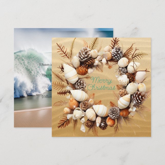 Christmas Beach Seashells Pine Cones Seaweed Holiday Card (Front/Back)