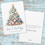 Christmas Beach Seasons Greetings Holiday Card<br><div class="desc">Get into the holiday spirit with this unique Christmas card featuring a Christmas tree made of shells and starfish. Perfect for sending beachy holiday wishes, this card is ideal for anyone living in tropical places like Florida, Hawaii, or the Bahamas—or for those who simply adore the beach look. The tree,...</div>