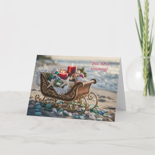 Christmas Beach Seasons Greetings Starfish  Card (Front)