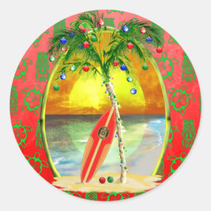 Christmas Beach Sunset Classic Round Sticker