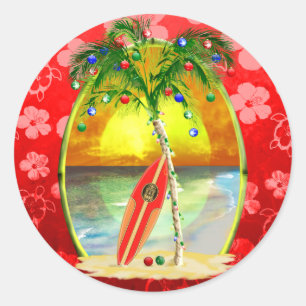 Christmas Beach Sunset Classic Round Sticker