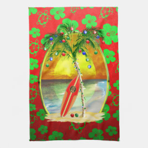 Christmas Beach Sunset Tea Towel