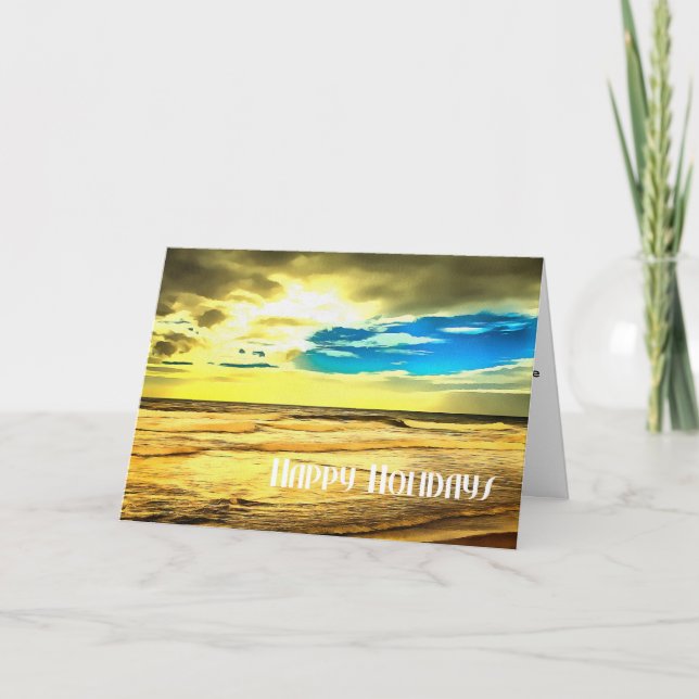 Christmas / Beach theme, Ocean, Waves, Sand, Water Holiday Card (Front)