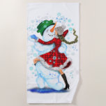 Christmas Beach Towel Snowman and Girl Dancing<br><div class="desc">Happy Snowman and Girl Dance Tango Christmas Party Fun Cartoon Drawing - Choose / Add Your Unique Text / Name / Colour - Make Your Special Gift - Resize and move or remove and add elements / text with customisation tool ! Drawing and Design by MIGNED. Please see my other...</div>
