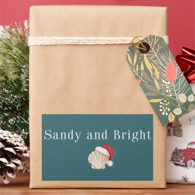 Christmas Beach Vacation Sandy and Bright Seashell Rectangular Sticker (Holiday)