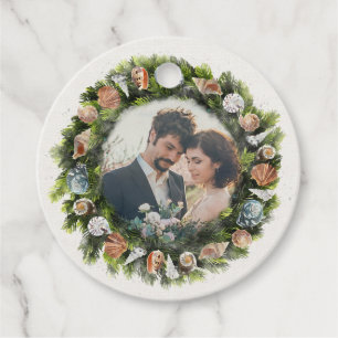 Christmas Beach Wedding   Seashell Wreath Photo Favour Tags