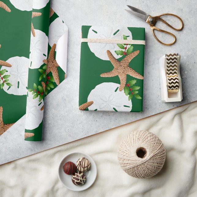 Christmas Beach Wreath Sand Dollar Large Pattern Wrapping Paper (Crafts)