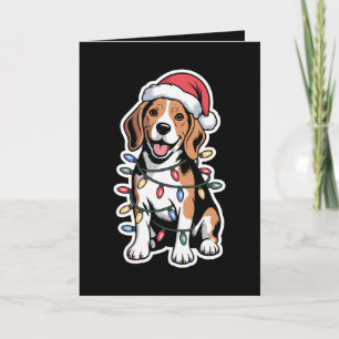 Christmas Beagle Dog Santa Hat Xmas Lights Holiday Card