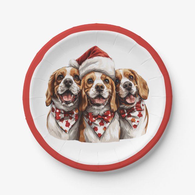 Christmas Beagle Dogs Paper Plate (Front)