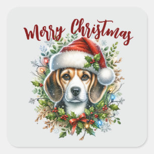 Christmas Beagle Rustic Christmas Farmhouse Style  Square Sticker