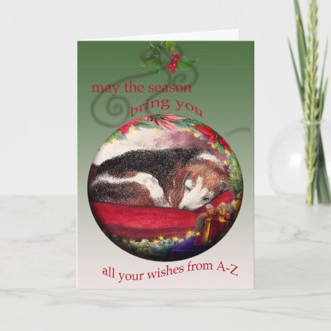 Christmas Beagle Sleepy Cosy Puppy Holiday Card (Front)