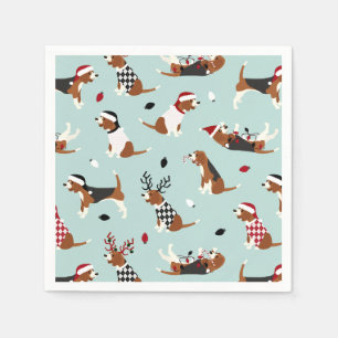 Christmas Beagles Blue Napkin