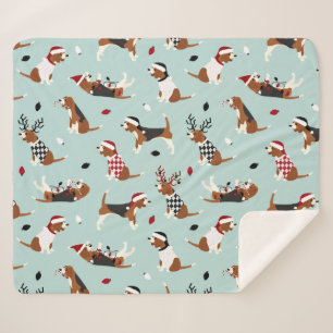 Christmas Beagles Blue Sherpa Blanket