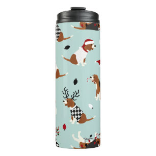 Christmas Beagles Blue Thermal Tumbler
