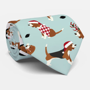 Christmas Beagles Blue Tie