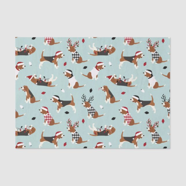 Christmas Beagles Blue Tissue Paper (Front)