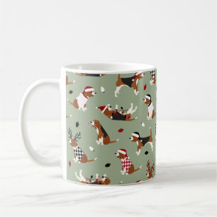 Christmas Beagles Green Coffee Mug