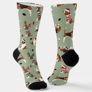 Christmas Beagles Green Socks