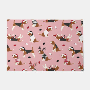 Christmas Beagles Pink Doormat
