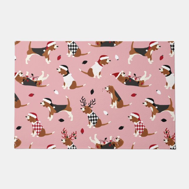 Christmas Beagles Pink Doormat (Front)