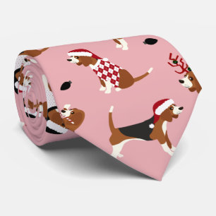 Christmas Beagles Pink Neck Tie