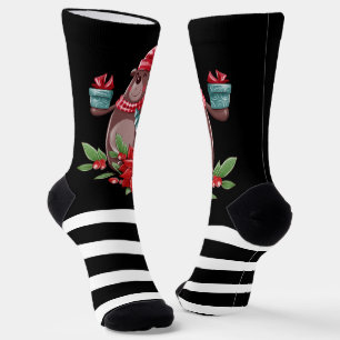 Christmas Bear And Black Stripes  Socks