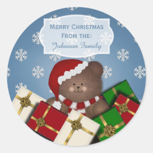 Christmas Bear And Snow Christmas Stickers Blue