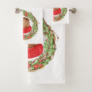 Christmas Bear and Wreath Bath Towel Set
