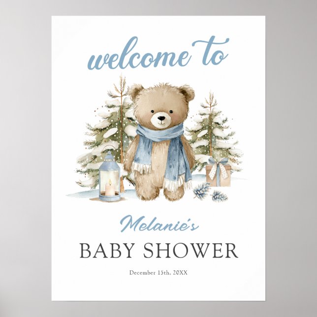 Christmas Bear Baby Shower Welcome Poster (Front)