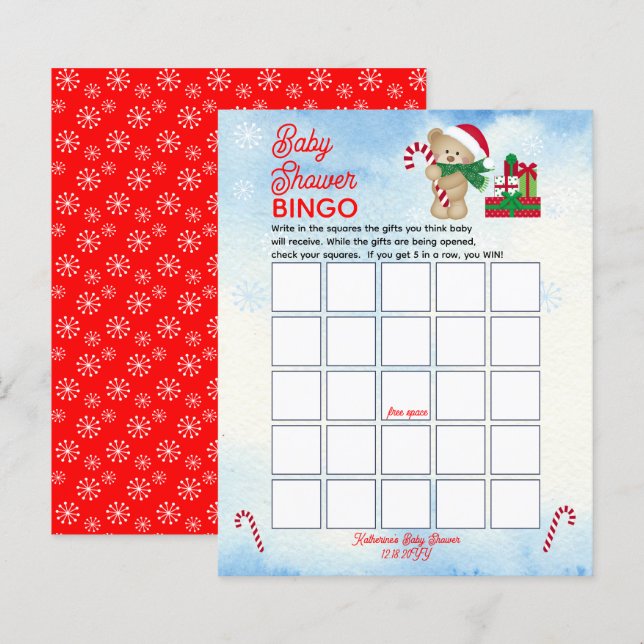  Christmas Bear Bearly Wait Boy Baby Shower Bingo (Front/Back)