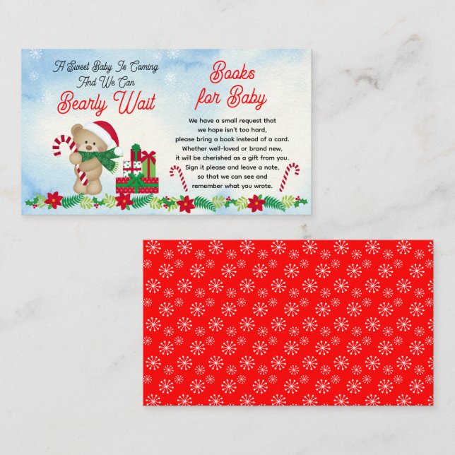 Christmas Bear Bearly Wait Shower Book Request Enclosure Card (Front/Back)